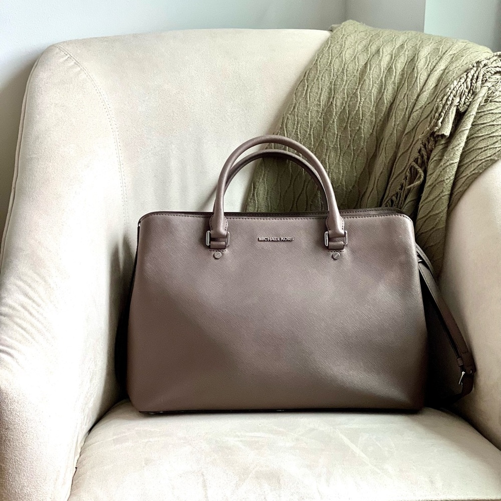Michael Kors Savanna Taupe Saffiano Leather Satchel & Dust Bag EUC